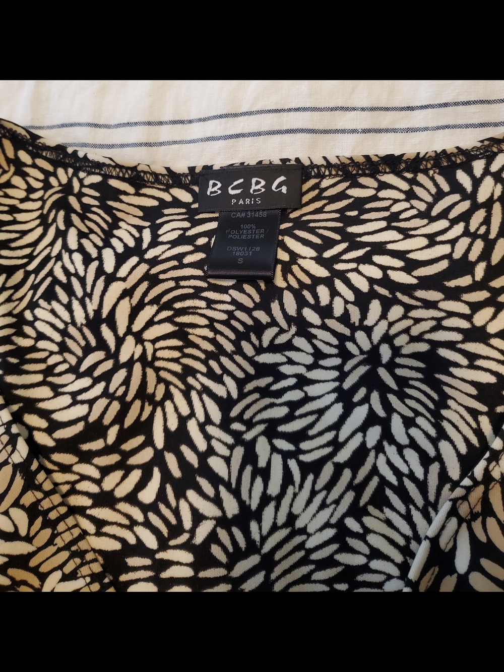 BCBG Paris Petal Print Criss-Cross Blouse, Black/Cream, Size XS - Picture 2 of 6
